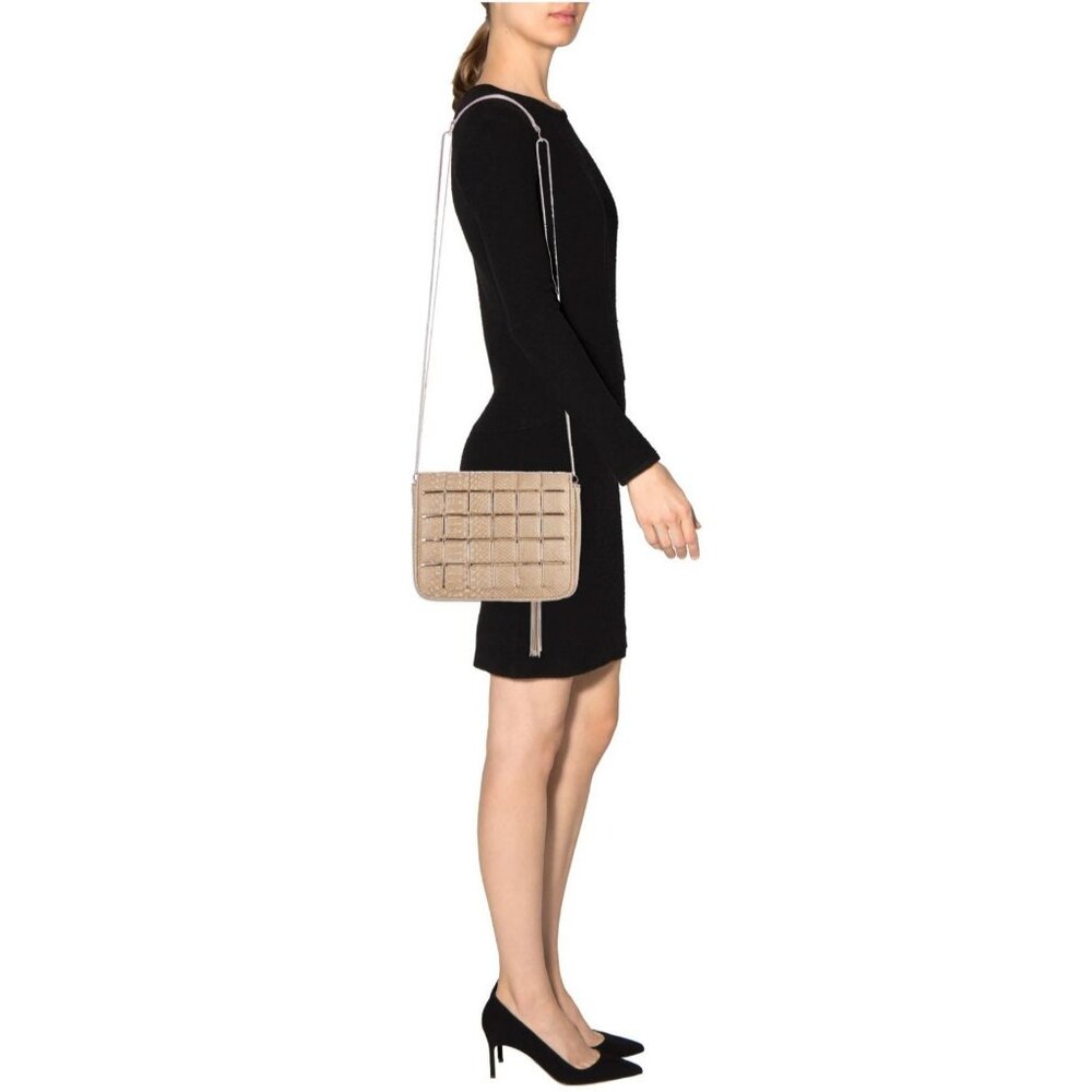 NWT HERVE LEGER Snakeskin Embossed Quilted Lamb Leather Elsa Shoulder Bag